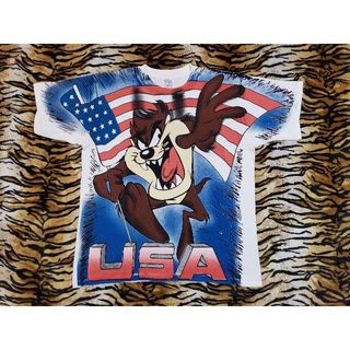 TAZMANIA USA OVP OVERPRINT CARTOON แทสมาเนียน งานใหม่ทำเก่า ผ้าcotton100%