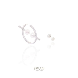 SWAN - Giselle Pearl Earring ต่างหูห่วง เงินแท้ ประดับมุกแท้ ฝังเพชรคิวบิคเซอร์โคเนีย cubic zirconia