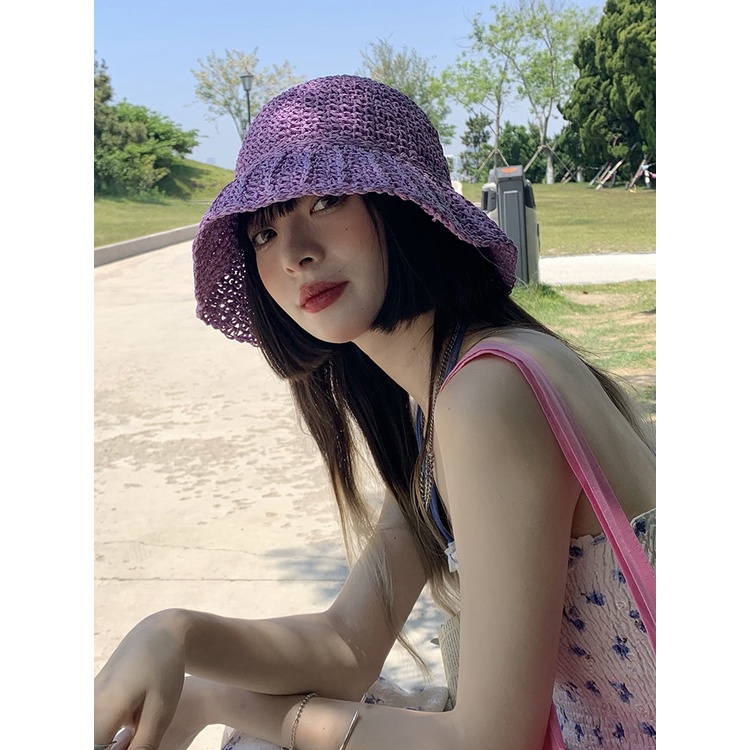 หมวกฟางสาน กันแดด แบบรูกลวง เข้ากับทุกการแต่งกาย แฟชั่นฤดูร้อน สไตล์เกาหลี สําหรับผู้หญิง
