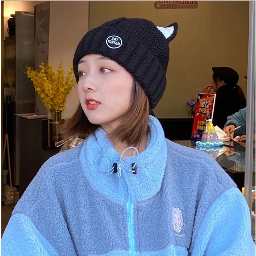 หมวกถักผ้าวูลแต่งหูแมว สไตล์เกาหลี thumbnail 8