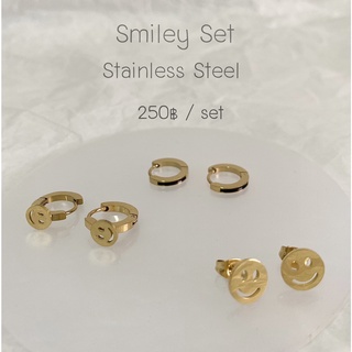 *เก็บโค้ดส่งฟรี*ต่างหูทอง ต่างหูเงินSmilley Earrings set 3 ชิ้น งานสวย ดูแพง ชุบทอง14k(สแตนเลส) ไม่ลอก ไม่ดำ ปราศจากนิกเ