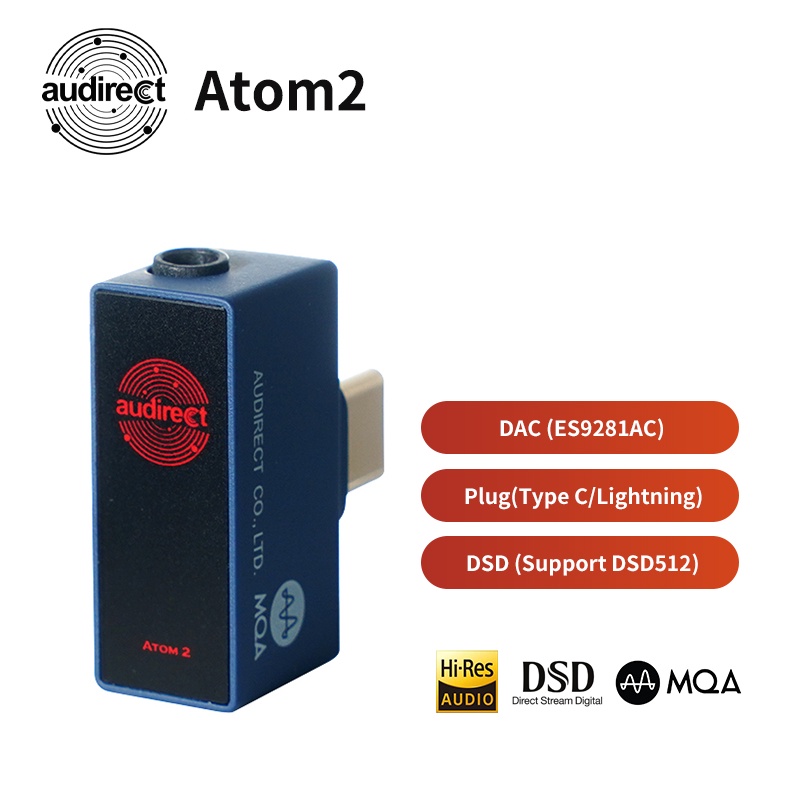 เครื่องขยายเสียง Hilidac Audirect Atom2 Mqa Hifi Usb Dac/Amp Es9281Ac Dsd512 32Bit/ 768Khz  Type C / Lightning Atom 2 เครื่องขยายเสียงถอดรหัส แบบพกพา สําหรับเครื่องขยายเสียง