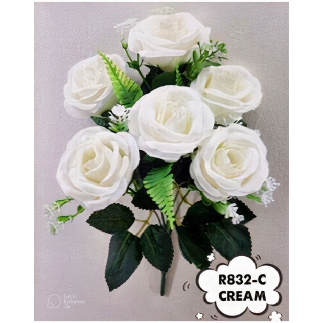 ✅(ถูกที่สุด พร้อมส่ง) ดอกกุหลาบปลอม 6 ดอก ดอกมาเรียจูเนียร์บูช  ขนาดดอก 6.5*4.5เซนติเมตร สูง 30 เซนติเมตร - รูปที่ 5