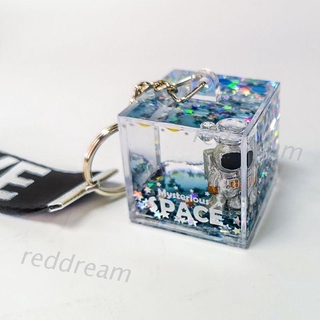 Creative Keychain Mysterious Space Quicksand Square Keychain Astronaut Bag Charm Keyring  Jewelry