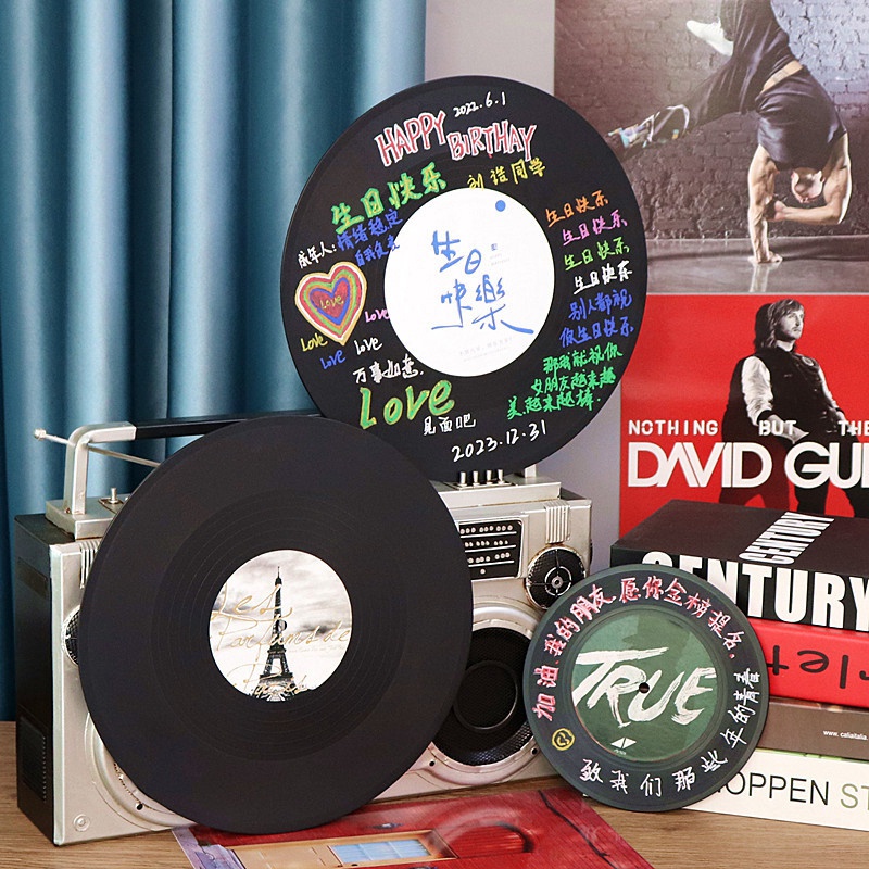 แผ่นเสียงไวนิล DIY Happy Birthday Records Creative Retro Desktop Decoration ของขวัญวันแม่