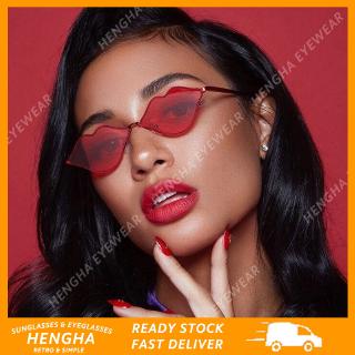 【HENGHA】【พร้อมสต็อก】INS แฟชั่น Retro Candy Color Lips รูปร่างแว่นกันแดดกรอบโลหะผู้หญิง