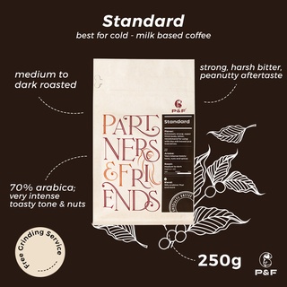 P&amp;F Standard Blend ขนาด 250g เมล็ดกาแฟคั่ว อราบิก้าผสมโรบัสต้า (คั่วเข้ม) | P&amp;F Coffee พีแอนด์เอฟ คอฟฟี่