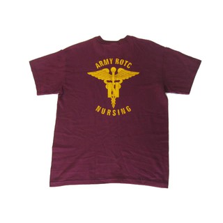 เสื้อยืด T-SHIRT US.สีแดงเลือดนก ลาย ARMY ROTC LEADER SHIFT SIZE M มือ2 สภาพใหม่