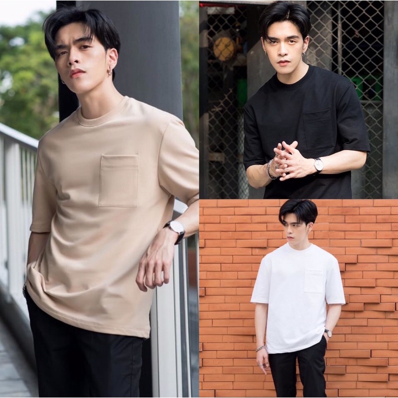 เสื้อยืดโอเวอร์ไซส์ ผ้าสั่งทอพิเศษ มีกระเป๋าหน้าอก ผ้าหนาคุณภาพดี เป็นทรงสวย สวมใส่สบาย