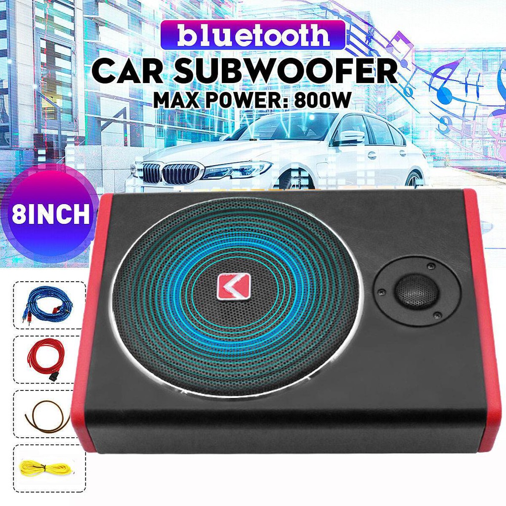 800W 8" Bluetooth Car Amplifier Subwoofer Car Audio Slim Under Seat Active Subwoofer Bass