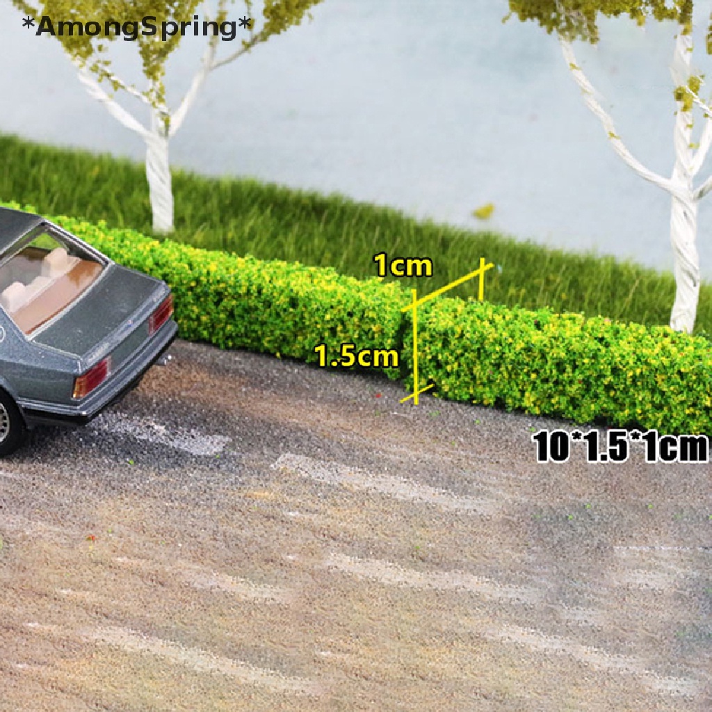 Amongspring 2 ชิ้น แถบพุ่มไม้ สีเขียว โต๊ะทราย โมเดลจําลอง รั้วหญ้า DIY