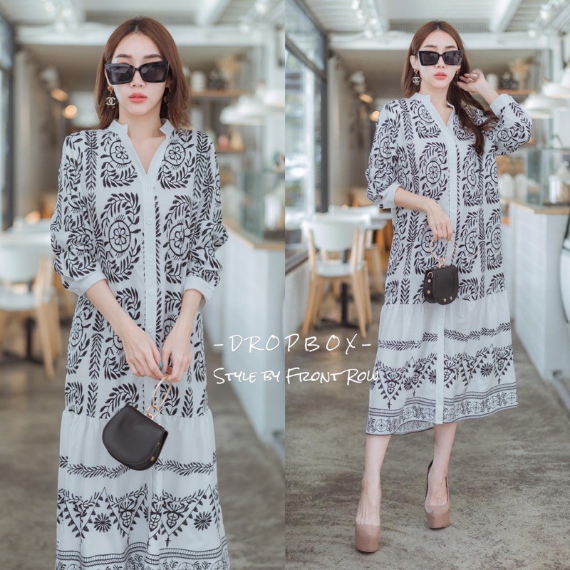 📌ทักก่อนสั่ง📌เดรสพิมพ์ลาย กระดุมผ่าหน้า อก32”-42” Dropbox