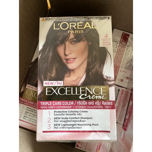 Loreal ลอรีอัล ปารีส เอกซ์เซลเลนซ์ ครีมเปลี่ยนสีผม เบอร์ 4 สีน้ำตาลธรรมชาติ ของแท้ ปิดผมขาว ของแท้ สีขายดี*