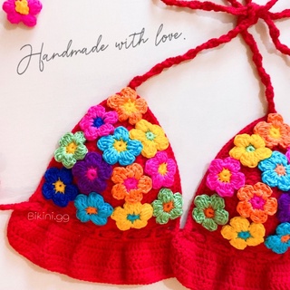 พร้อมส่ง✅บิกินี่ไหมพรมสีแดง🪡🧶 บิกินี่ท่อนบน บราบน ชุดว่ายน้ำ