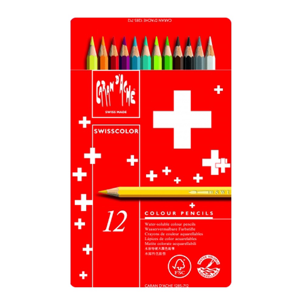 Caran d’ache(คารันดาช) SWISSCOLOR สีไม้ระบายน้ำเกรดเริ่มต้น 12 สี กล่องโลหะ #1285.712