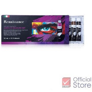 Renaissance สีอะคริลิค ชุดสีอะคริลิค 12 มล. 12 สี จำนวน 1 กล่อง