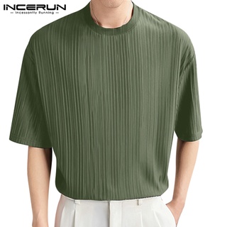 Incerun เสื้อยืด คอกลม แขนสั้น สไตล์เรียบง่าย สําหรับผู้ชาย 3 สี