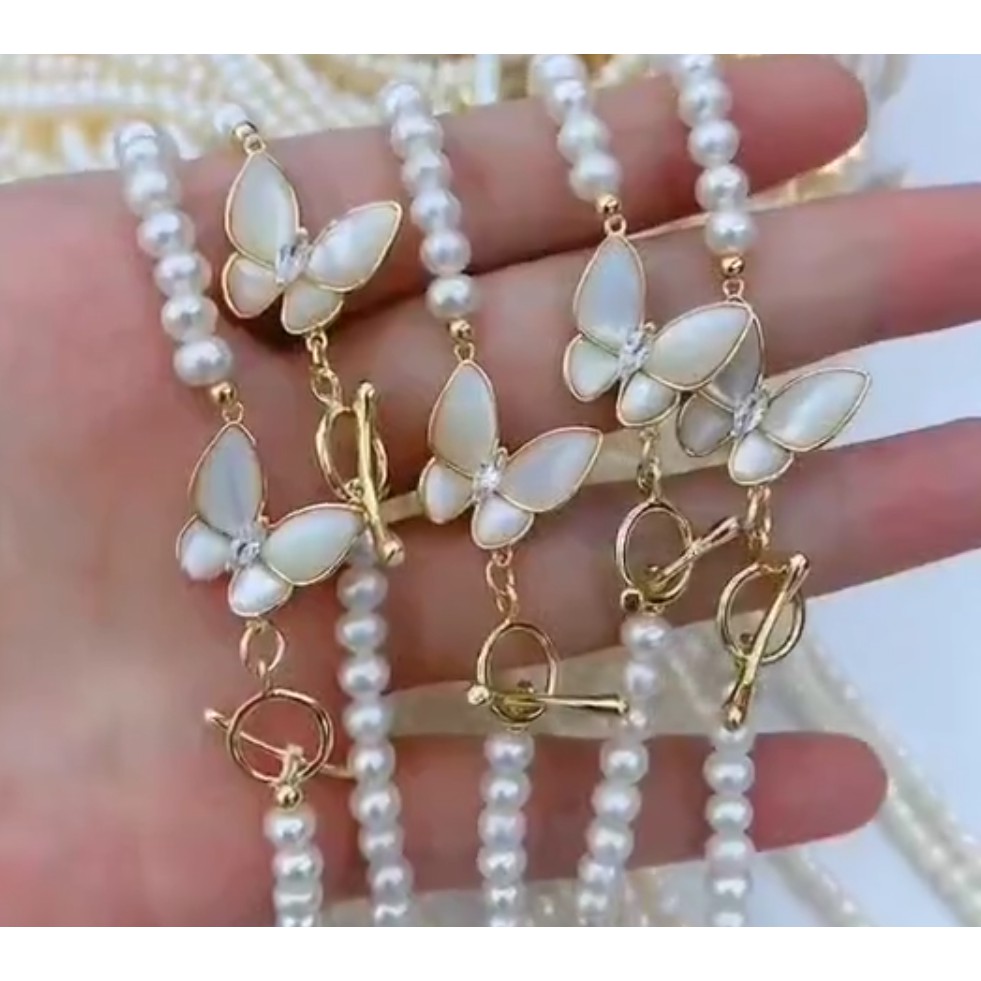 14K Gold-Filled แมงกะพรุนทะเลธรรมชาติ Ot สร้อยคอไข่มุกสีขาว 4-5 มม. รอบใกล้สดใสและไร้ที่ติลูกปัดสีขา