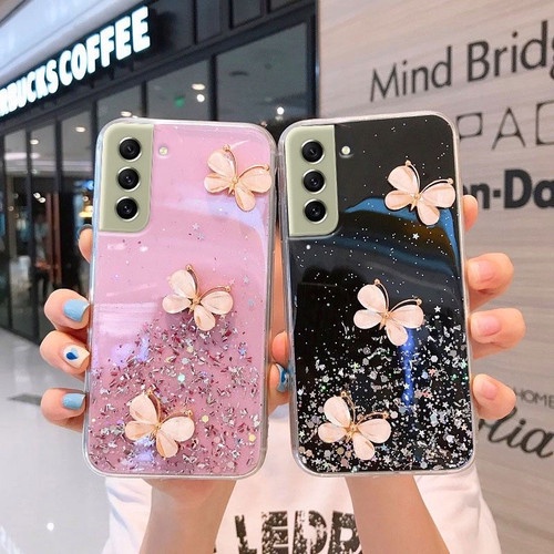 CASE SAMSUNG S22 S22 PLUS S22 ULTRA 5G CASING GLITTER CLEAR BLING 3D BUTTERFLY CASE