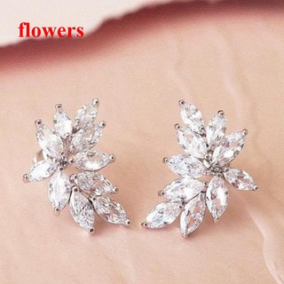 ต่างหูสตั๊ด ลายดอกไม้ ใบไม้ เก๋ไก๋ พร้อม AAA Marquise Cubic Zirconia อุปกรณ์เสริมที่ละเอียดอ่อน สําหรับผู้หญิง งานแต่งงาน ปาร์ตี้ เครื่องประดับ