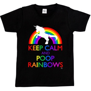 [100% Cotton] เสื้อยืดลําลอง ลาย Keep Calm and Poop Rainbows เข้ากับทุกการแต่งกาย สําหรับผู้ชาย 1Tee 532975