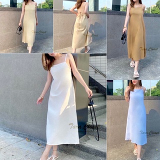 BA031 TARA Dress ชุดเดรสยาว สายเดี่ยว โชว์หลัง รุ่นใหม่ดาวิกา เนื้อผ้าคอตตอนลินินผสม ผ้าดี ใส่สบาย ไม่ร้อน