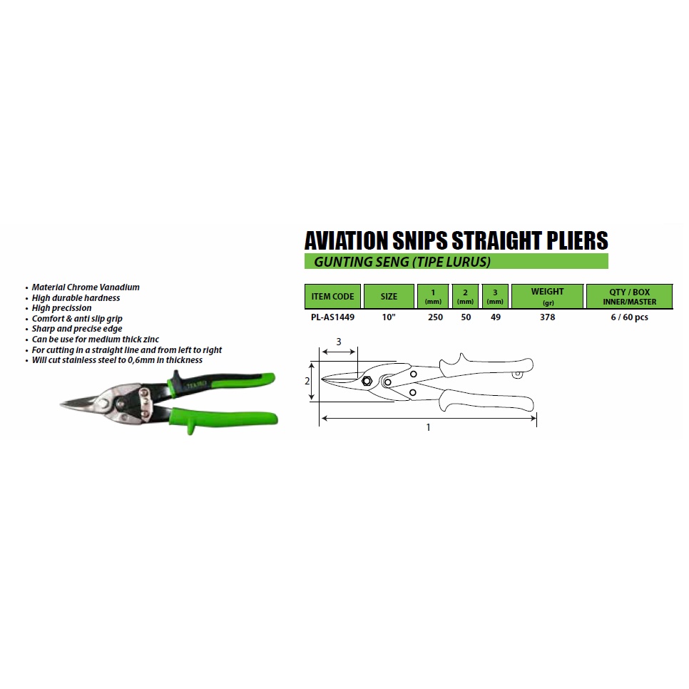 TEKIRO Aviation Snips Straight Pliers (10") PL-AS1449
