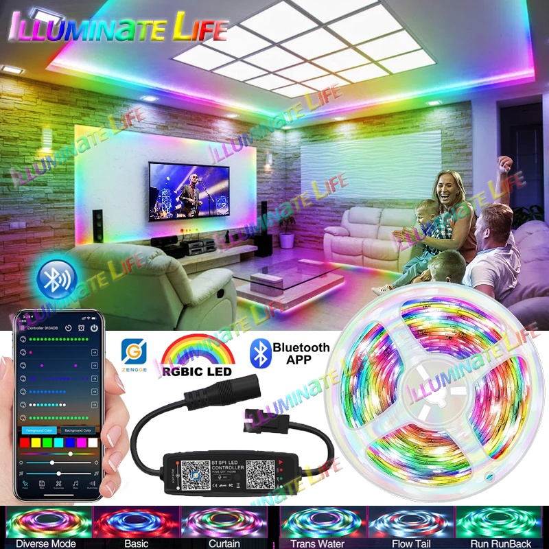 สายไฟ LED RGBIC ZENGGE บลูทูธ ควบคุมผ่านแอพ DC12V WS2811 WS2812B