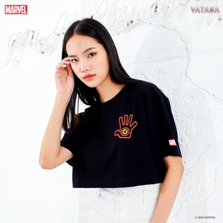 VATANA - เสื้อครอปผู้หญิงสีดำพิมพ์ลาย IRON MAN