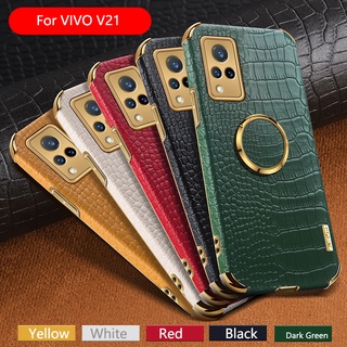 เคสโทรศัพท์หนังจระเข้ แบบนิ่ม กันกระแทก พร้อมแหวนขาตั้งแม่เหล็ก สําหรับ VIVO V27E V23 V25 Pro V23E V25E V21 V21E V20 V20Pro V20SE