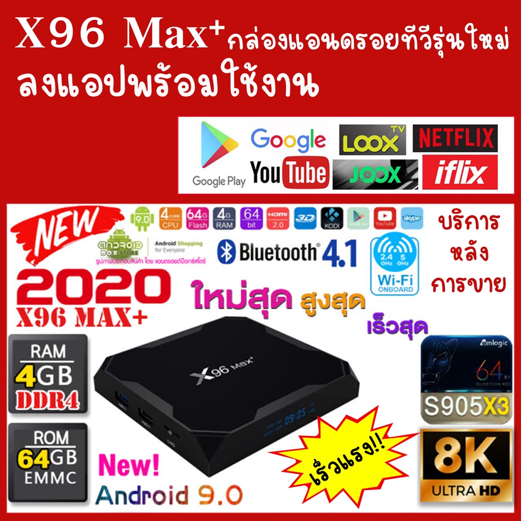 กล่องแอนดรอยด์ทีวี  รองรับ 8K Android Smart TV Box  X96 MAX PLUS แรม4/64GBAmlogic ใหม่ S905X3 quad-c