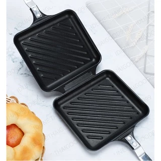 กระทะทำแซนวิช แคมป์ปิ้ง อบแซนวิช ปิ้งขนมปัง กระทะอะลูมิเนียม 2ด้าน sandwich pan รุ่นA1 แบบมีลาย