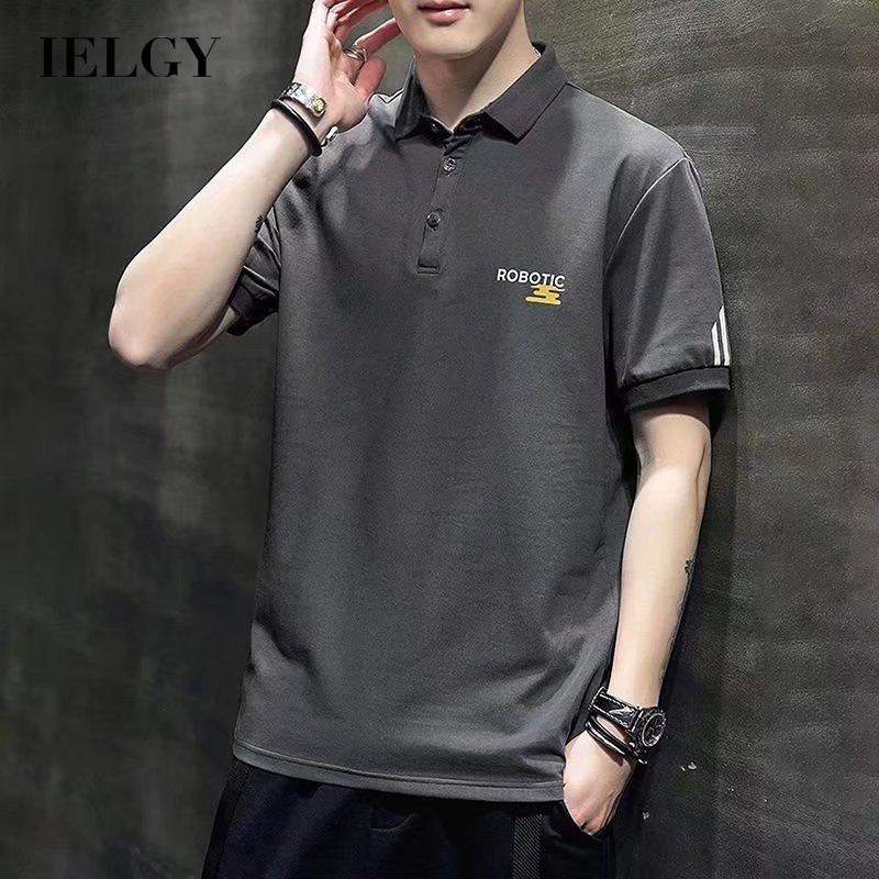 อิลกี้ เวอร์ชั่นเกาหลีคอปกโปโลผู้ชายแขนสั้นเสื้อยืดลําลองทุกการแข่งขันหลวม