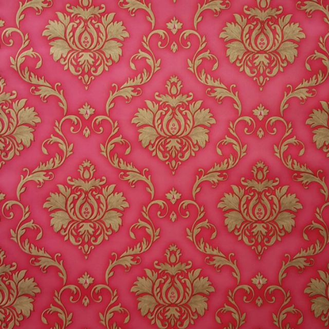 Wallpaper กาวในตัว เกรด A ลายไทย ลายหลุยส์ สีแดงทอง สวยงาม หรูหรา เนื้อ pvc กันน้ำ กว้าง 45 ซม. ยาว10เมตร #035