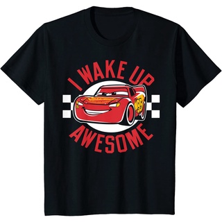 เสื้อยืดผ้าฝ้ายพรีเมี่ยม เสื้อยืด พิมพ์ลายกราฟิก Disney Pixar Cars 3 McQueen Wake Up Awesome สําหรับผู้ชาย