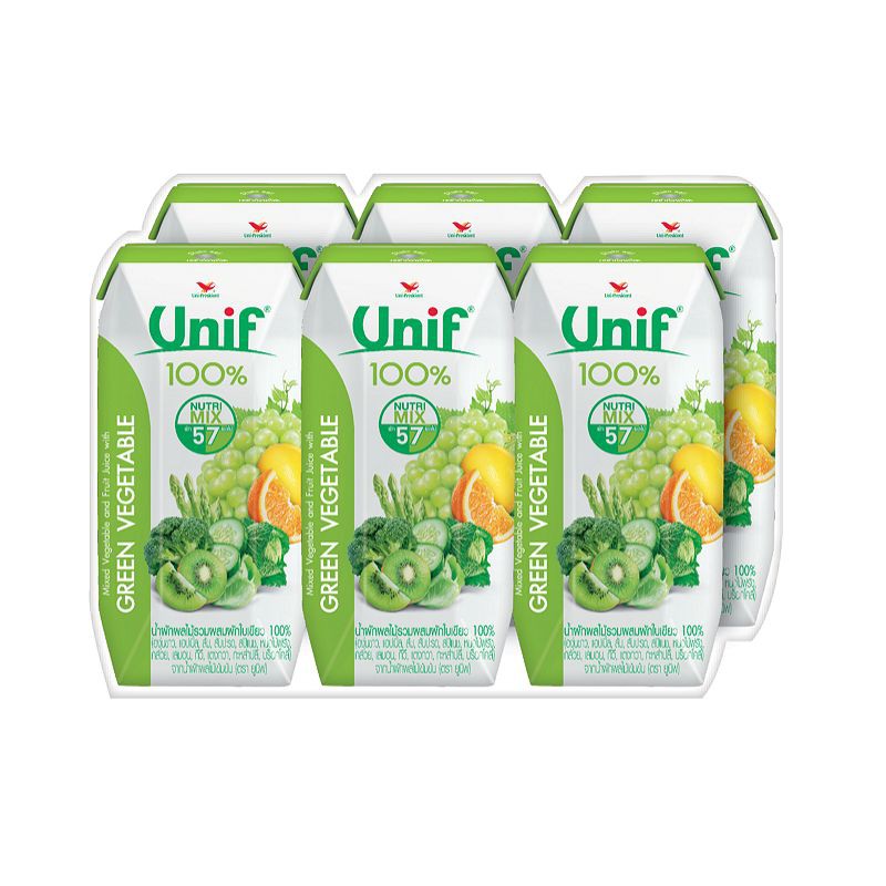 ยูนิฟ น้ำผักใบเขียว 100% 200 มล. แพ็ค 6 กล่อง Unif 100% green leaf vegetable juice 200 ml. Pack of 6