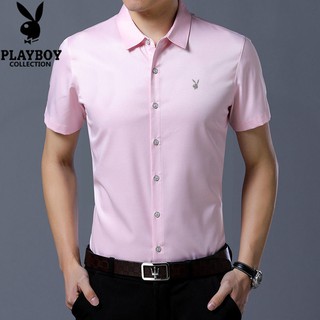 ✥[Playboy VIP] 2020 ฤดูร้อนใหม่แขนสั้นผู้ชายลายทางเสื้อเชิ้ตลายพ่อเทรนด์ &lt;