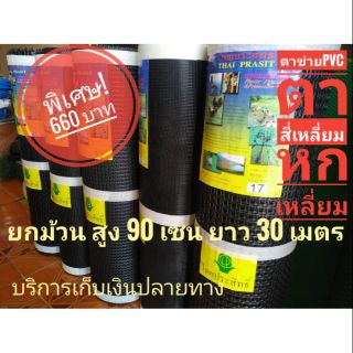 ตาข่าย pvc ตาสี่เหลี่ยม ตาหกเหลี่ยม สีดำ3mm 7mm 12mm 17mm 25mm ยกม้วน สูง 90 เซน ยาว 30 เมตร เกรดA