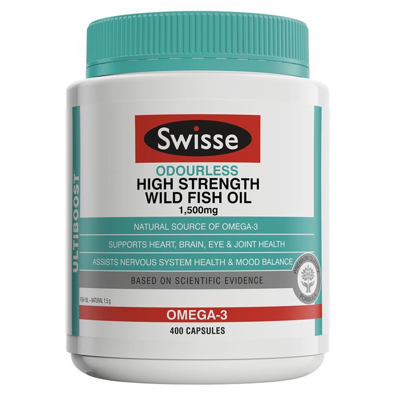 Swisse Ultiboost Odourless Wild Fish Oil 1500mg 400cap น้ำมันปลาชนิดไร้กลิ่นคาว