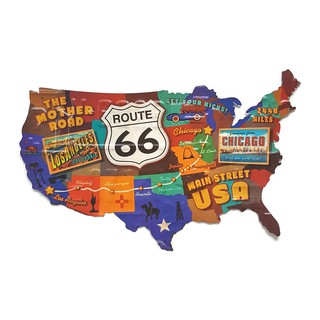 ป้ายสังกะสีวินเทจ Route 66 Main Street USA (ปั๊มนูน)