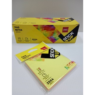 กระดาษโน๊ตกาว Sticky Notes เดลี่ Deli กาวในตัว โพสอิท บรรจุ 100 แผ่น มี4 สีใน1แพ็ค สีละ25แผ่น