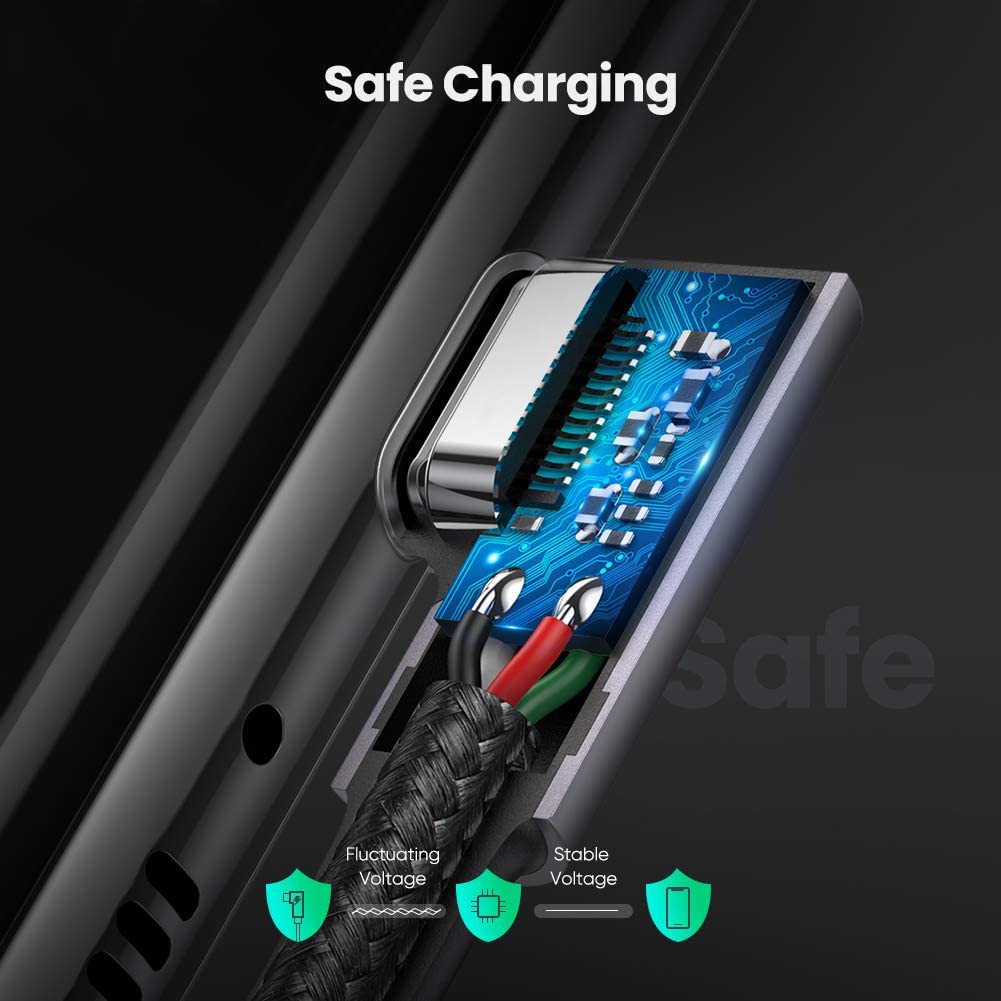 UGREEN รุ่น 70529 USB-C 2.0 M to M 3A Cable 1-2 M, 90° Angled 2 Sides Alu Gray, Nylon