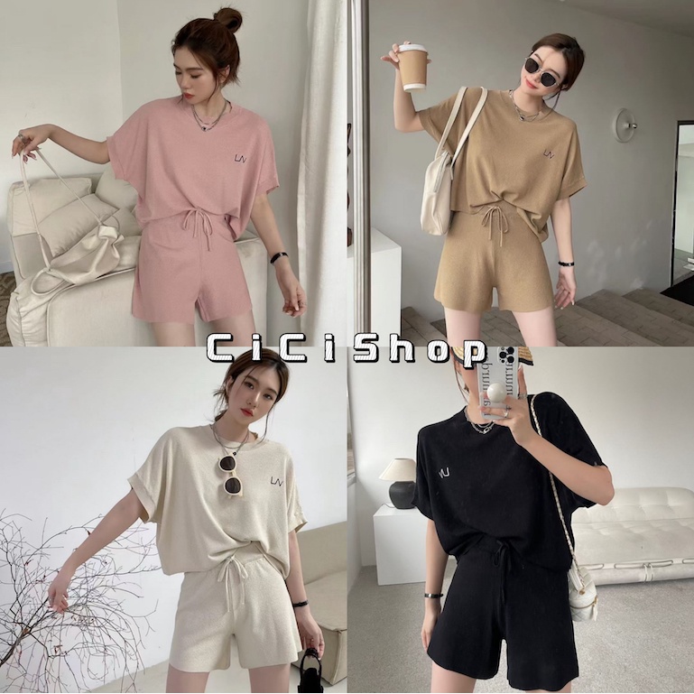Cicishop(SALE/สุ่มสี 2528) SET เสื้อครอป+กางเกงขาสั้น ดีเทลเรียบๆเนื้อผ้าใส่สบายไม่ร้อนโทนสีตุ่นคิ้วท์เกินเรื่อง