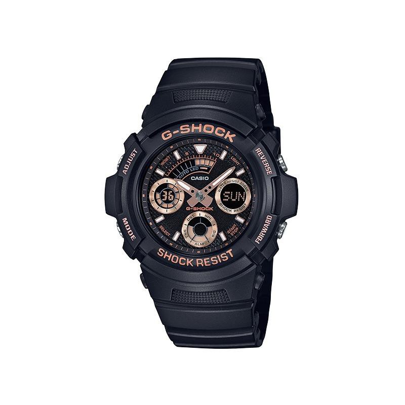 ﻿Casio G-Shock Limited colorนาฬิกาข้อมือผู้ชาย สายเรซิ่น รุ่น AW-591GBX-1A4 - Black/Rose Gold