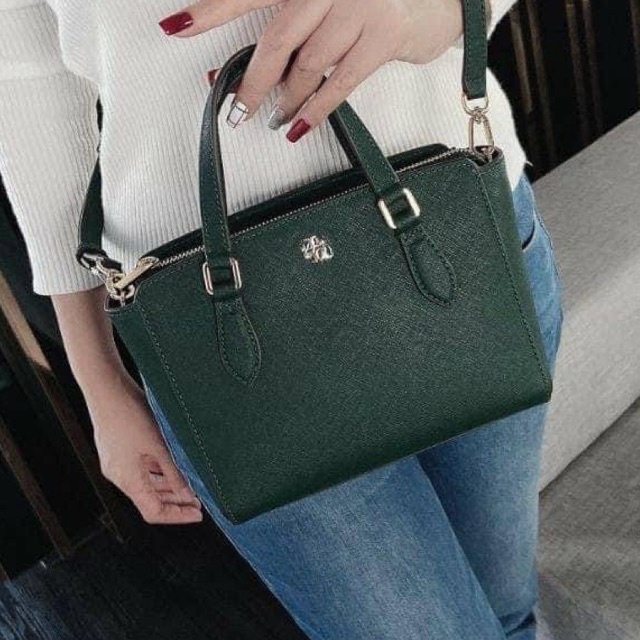 ผ่ิน0%) กระเป๋าสะพายข้าง Tory Burch 64189 Emerson Mini Top Zip Tote  Saffiano Leather Cross Body Bag หนังแท้ สีเขียว | Shopee Thailand