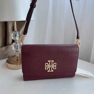 🎀 (สด-ผ่อน) กระเป๋าสีแดง Tory Burch 75025 Britten Combo Leather Cross Body Bag - Imperial Garnet