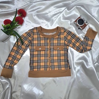 เสื้อแขนยาวลายสก๊อต ผ้าไม่ต้องรีดแต่งกระดุมเมอแรงส์