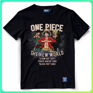 ราคาระเบิดเสื้อยืดวันพีช One Piece 1029-BK LUFFY+ZORO+SANJI สีดำรหัสเต็ม S-3XL