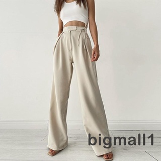 BIGMALL-Women Wide Leg Pants, Vintage High Waist Loose Lacing Casual Party Street Trousers