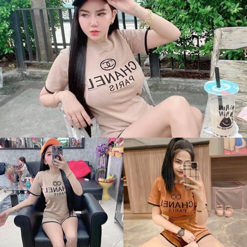 🌈 SpinnyHouse 🌈 ชุดเซ็ต Paris เสื้อคอกลมแขนสั้น + กางเกงขาสั้น ผ้าทอลาย เนื้อผ้านุ่มไม่หนาไม่บาง ผ้า